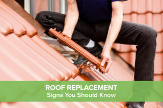 An article cover shows a person handling a roof tile with the text Roof Replacement: Signs You Should Know.