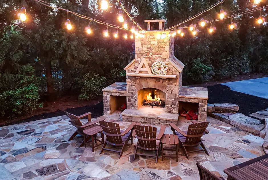 Outdoor Makeover : Fire-Place-With-Lighting