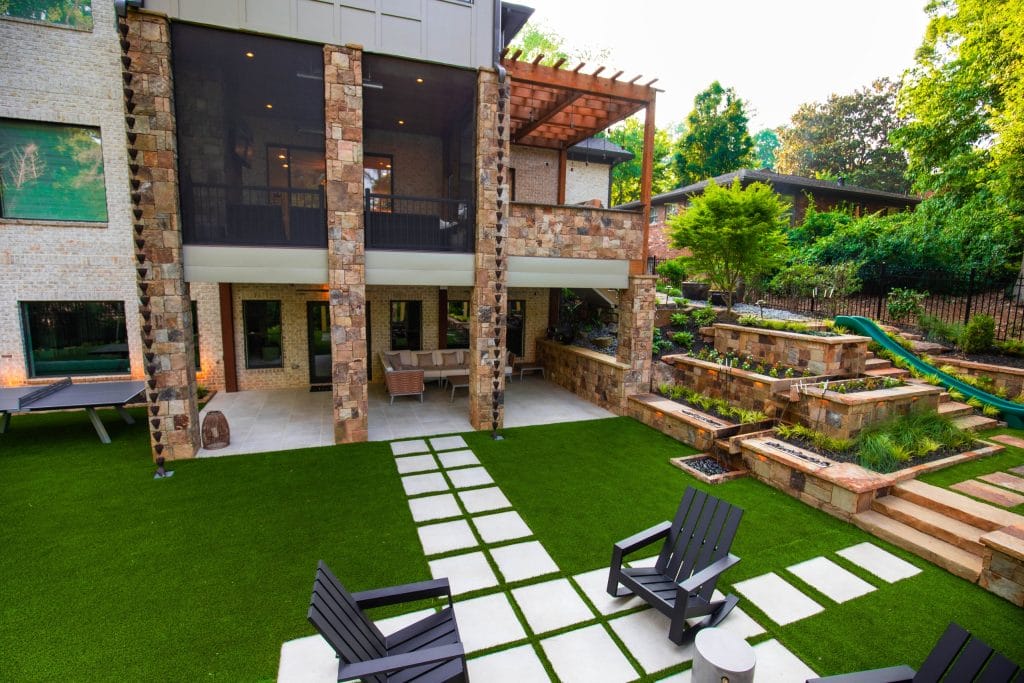 Modern backyard with stone landscaping